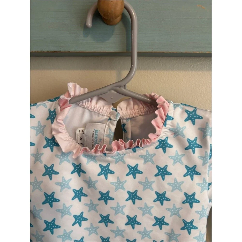 James & Lottie Long Sleeve Star Print Ruffle Swimsuit size 18 months